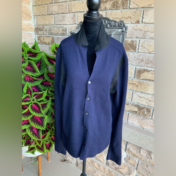 LAVIN Wool Silk Button Navy Black Sweater Cardigan Women’s SZ L/G Made in Italy - Picture 13 of 16